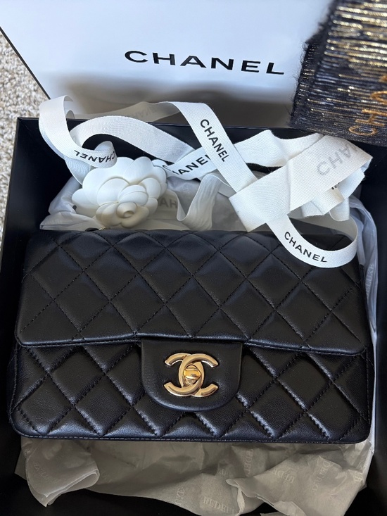 CHANEL Handbags - Chanel Classic Black Lambskin Flap Rectangular Mini LGHW 24 series